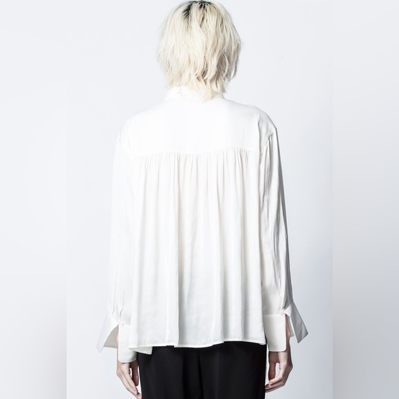 NWT Zadig & Voltaire Trent Button-front White Satin Shirt - Picture 4 of 10